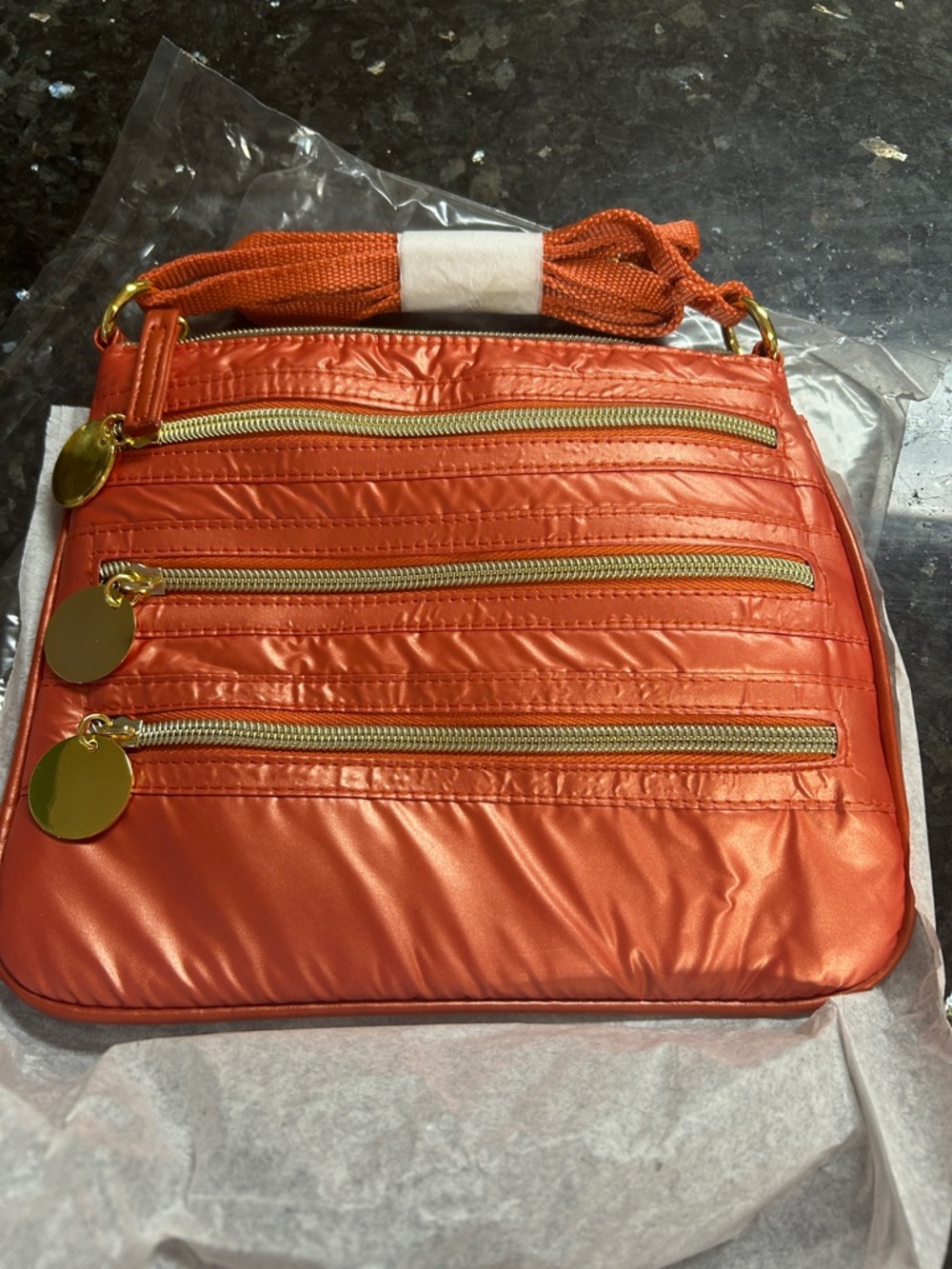 new Avon metallic  Orange and Gold Crossbody Bag Purse